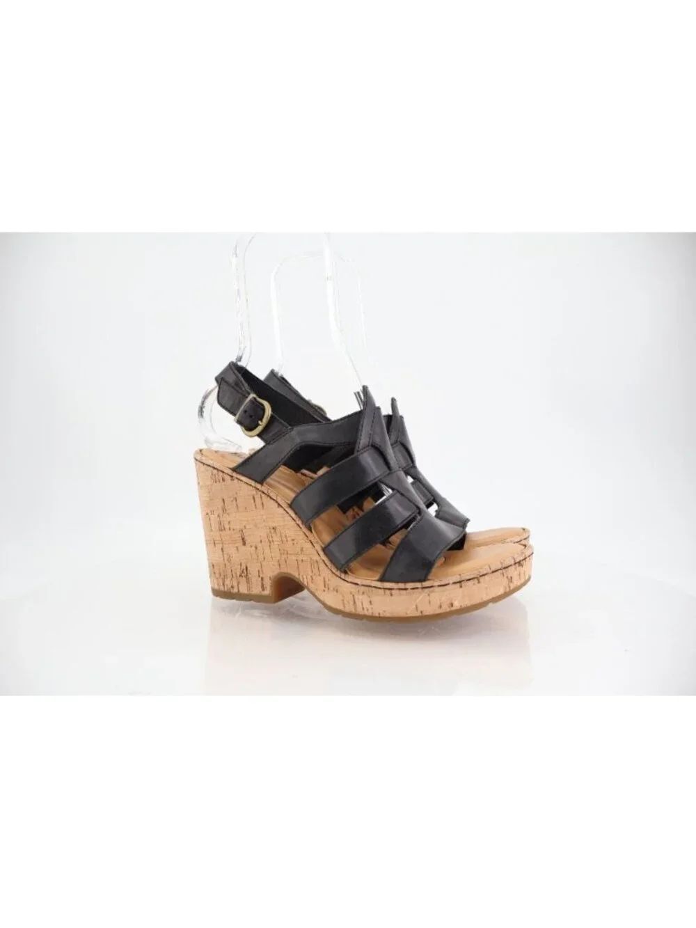 Born Bernese Womens Sandal Size 10 Black Leather Wedge Heel Open Toe Retro Caged